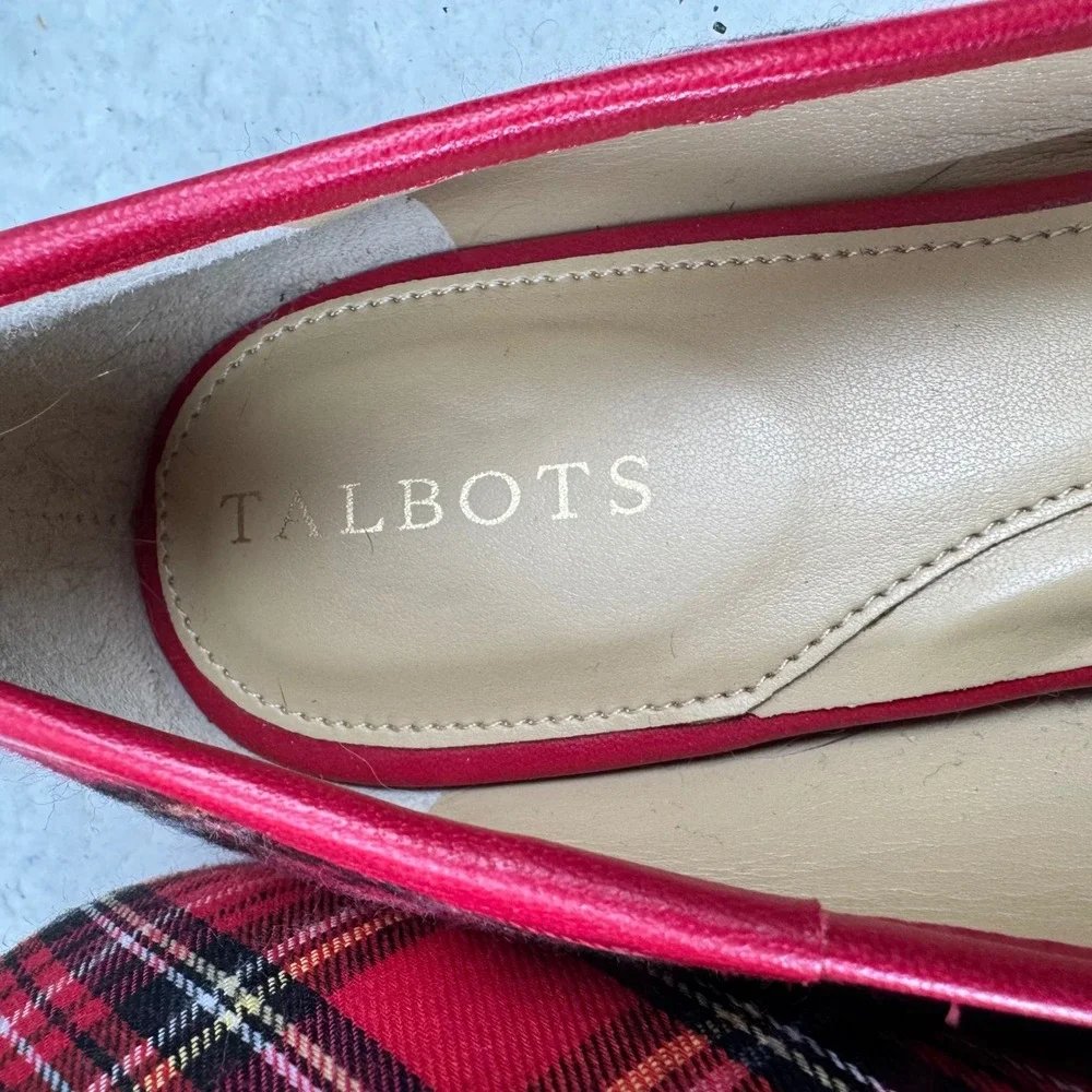 Talbots Ballet Flats Women 8.5M Red Plaid Tartan Quilted Preppy Shoes Academia
